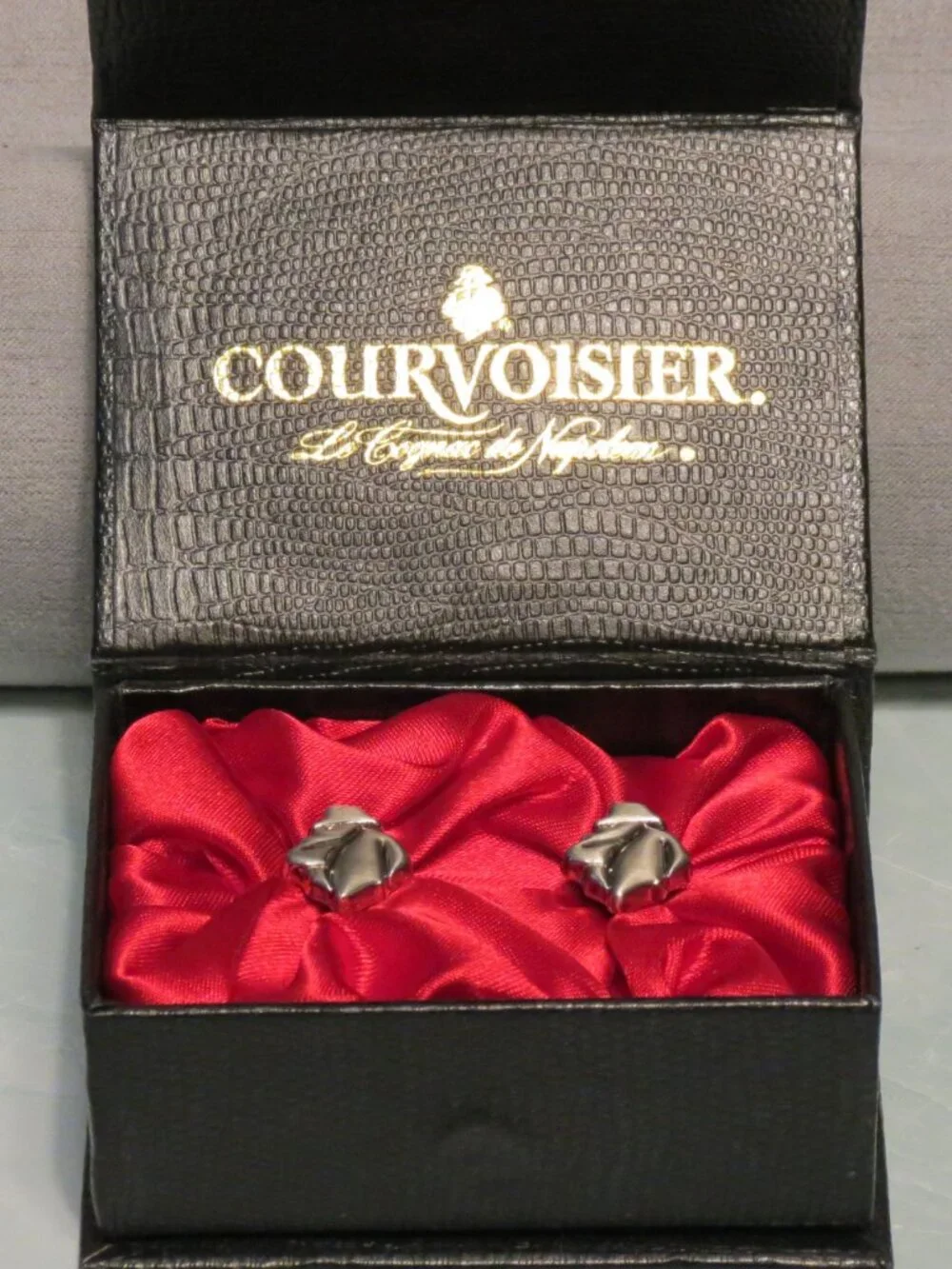 Courvoisier Cognac Logo Cufflinks in Silver Tone/Original Box